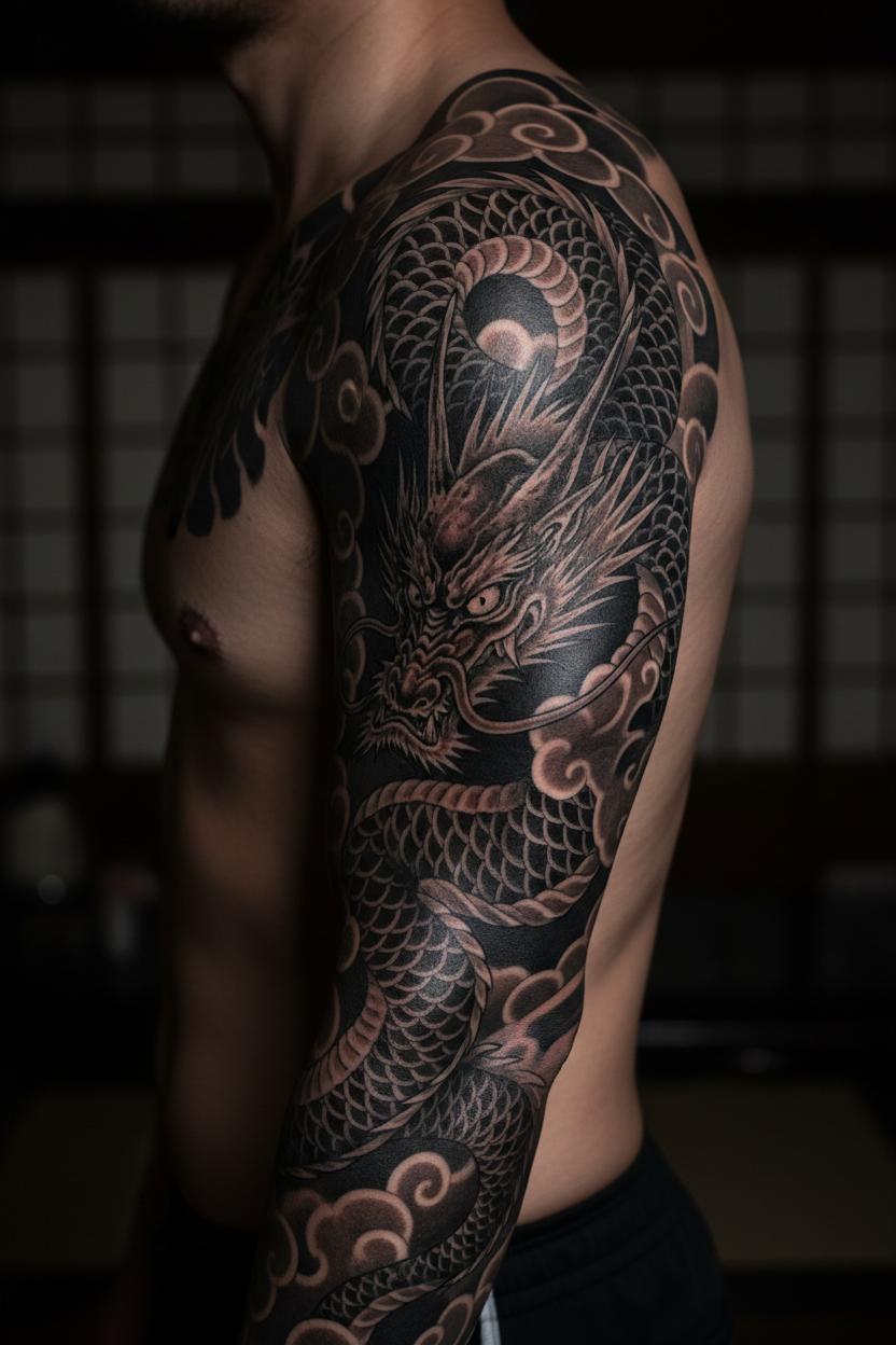 Blackwork Dragon Sleeve